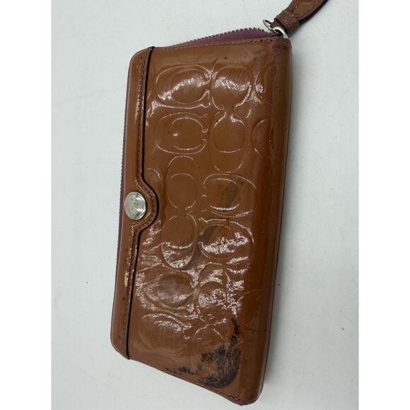Coach Signature Brown Embossed Patent Wallet - Picture 1 of 7